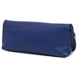 Alexander Mcqueen-Alexander McQueen Blue Calfskin Skull Padlock Foldover Clutch-Blue