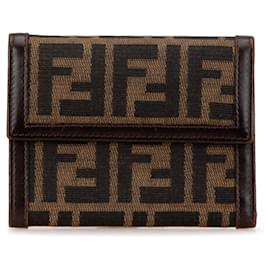 Fendi-Fendi Brown Zucca Canvas Small Wallet-Brown