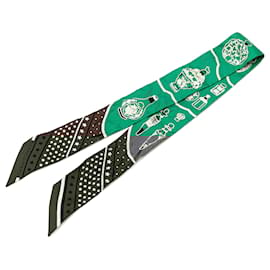 Hermès-Hermès Green Les Flacons Bandana Silk Twilly Scarf-Green
