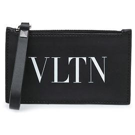 Valentino Black Leather VLTN Zip Card Holder Black