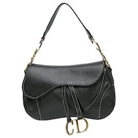 Dior-Dior Black Leather Double Saddle Bag-Black