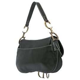 Dior-Dior Black Leather Double Saddle Bag-Black