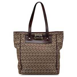Fendi-Fendi Brown Zucchino Canvas Tote-Brown