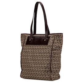 Fendi-Fendi Brown Zucchino Canvas Tote-Brown