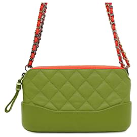 Chanel-Chanel Orange Quilted Calfskin Gabrielle Double Zip Clutch With Chain-Orange
