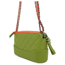 Chanel-Chanel Orange Quilted Calfskin Gabrielle Double Zip Clutch With Chain-Orange