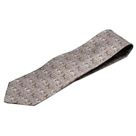 Hermès-Hermès Brown Elephant Printed Silk Necktie-Brown,Taupe