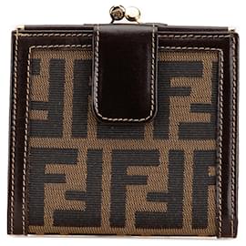Fendi-Fendi Brown Zucca Canvas Bifold Wallet-Brown