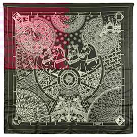 Hermès-Hermès Red Trophees De Venise Silk Scarf-Red,Dark red