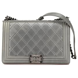 Chanel-Chanel Gray Paris-Salzburg Large Embossed Calfskin Boy Flap-Brown