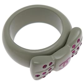 Chanel-Chanel Rhinestone Ribbon Band Ring-Dark grey
