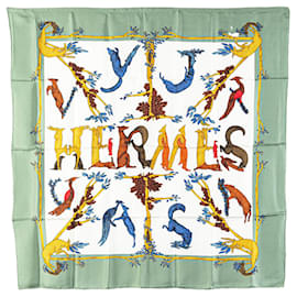 Hermès-Hermès Green Alphabet III Silk Scarf-Green,Light green