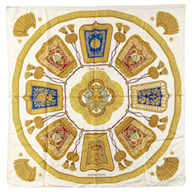 Hermès-Hermès White Poste et Cavalerie Silk Scarf-White