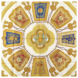 Hermès-Hermès White Poste et Cavalerie Silk Scarf-White