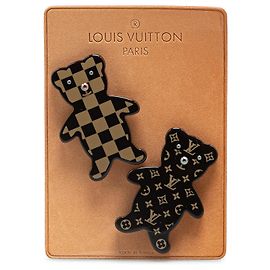 Louis Vuitton Schwarzes Monogramm Teddy Bear Pin Brosche Set Schwarz