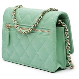 Chanel-Chanel Green Mini CC Quilted Lambskin Wallet On Chain-Green,Light green