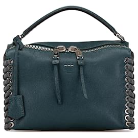 Fendi-Sac Selleria Lei en cuir bleu Fendi avec couture Whipstitch-Bleu,Bleu foncé