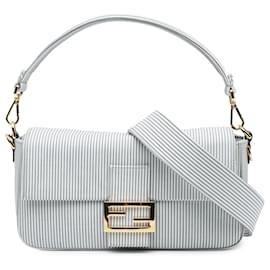 Fendi-Sac à main Baguette en jersey rayé blanc Fendi-Autre