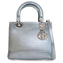 Dior-Dior Silver Medium Patent Microcannage Lady Dior-Silvery
