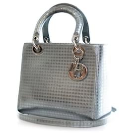 Dior-Dior Silver Medium Patent Microcannage Lady Dior-Silvery