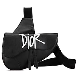 Dior-Dior Black Shawn Stussy Grained Calfskin Saddle Bag-Black