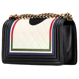 Chanel-Chanel White Medium Multicolor Lambskin Crest Boy Flap-White,Cream