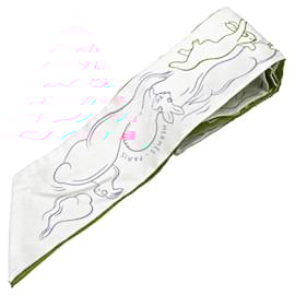 Hermès-Hermès White Mille et Un Lapins Silk Twilly Scarf-Other
