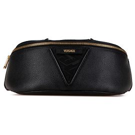 Versace Gürteltasche aus schwarzem Leder mit V Greca-Signatur Schwarz