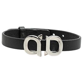 Salvatore Ferragamo Ferragamo Black Gancini Leather Bracelet Black