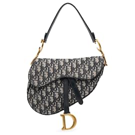 Dior-Dior Blue Oblique Canvas Saddle Bag-Blue,Navy blue