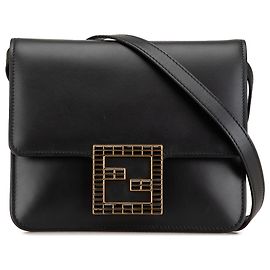 Fendi Bolsa transversal de couro preto com cristais Fab Preto