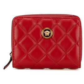 Carteira compacta Medusa em couro de bezerro matelassado vermelho Versace Vermelho