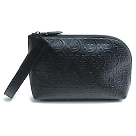 Salvatore Ferragamo-Salvatore Ferragamo Gancini Monogram Pouch Clutch Bag-Black
