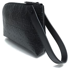 Salvatore Ferragamo-Salvatore Ferragamo Gancini Monogram Pouch Clutch Bag-Black