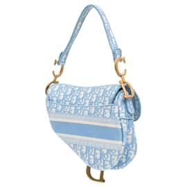 Dior-Dior Blue Oblique Embroidered Canvas Saddle Bag-Blue,Light blue