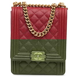 Chanel-Chanel Red Quilted Caviar North South Boy Flap-Red