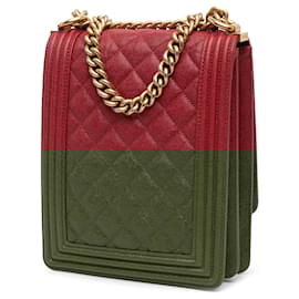 Chanel-Chanel Red Quilted Caviar North South Boy Flap-Red
