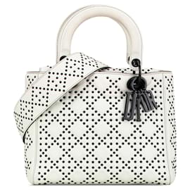 Dior-Dior White Medium Calfskin Studded Lady Dior-White