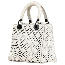 Dior-Dior White Medium Calfskin Studded Lady Dior-White