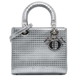 Dior-Dior Silver Medium Patent Microcannage Lady Dior-Silvery