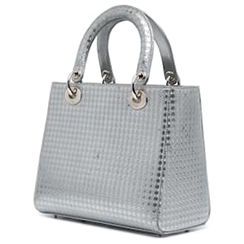 Dior-Dior Silver Medium Patent Microcannage Lady Dior-Silvery