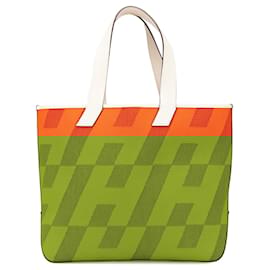 Hermès-Hermès Orange Toile H et Swift Cabas H en Biais 40-Orange