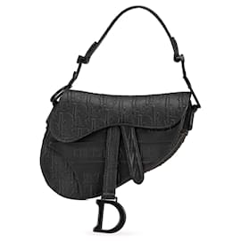 Dior-Dior Black Mini Oblique Embossed Calfskin Saddle-Black