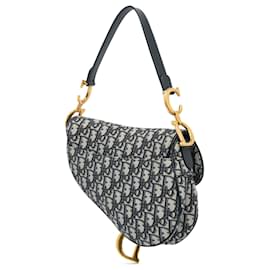 Dior-Dior Blue Mini Oblique Canvas Saddle Bag-Blue