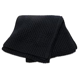 Hermès-Hermès Blue Cashmere Knit Scarf-Blue,Navy blue