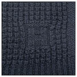Hermès-Hermès Blue Cashmere Knit Scarf-Blue,Navy blue