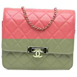 Chanel-Chanel Pink Quilted Caviar Golden Class Wallet On Chain-Pink
