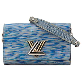 Louis Vuitton-Louis Vuitton Blue Epi Denim Twist Wallet on Chain-Blue