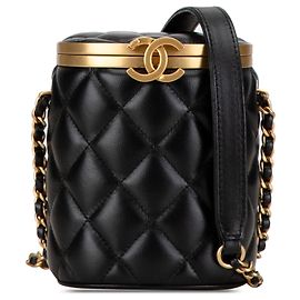 Borsa Chanel Black Mini Quilted Lambskin Crown Box Nero
