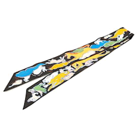 Hermès-Hermès Black Mille et Un Lapins Silk Twilly Scarf-Black